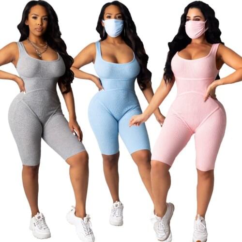 Elastic thin pit strip wide band vest stitching pull tube jumpsuit with two-piece mask
