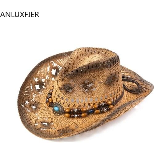 H7263 Straw Cowboy Hat Men Summer Outdoor Recreation Sunshade Beach Cool Cap Breathable Sunscreen Sun Protection Climbing Hats