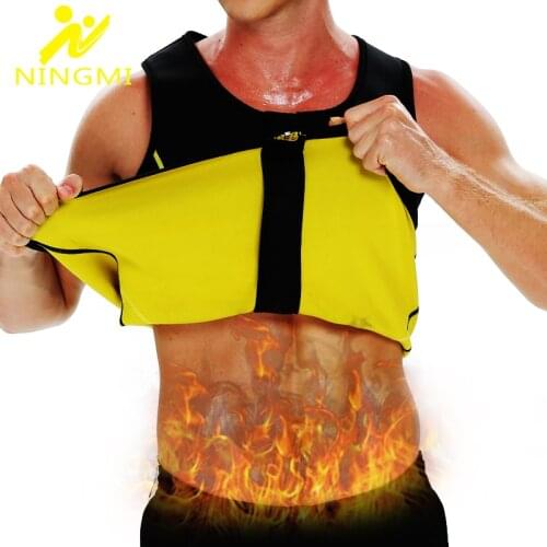 NINGMI Fat Compression Shirt Men Waist Trainer Slim Body Shaper Weight Loss Vest Neoprene Sauna Belt Shapewear Sports Top Tanks