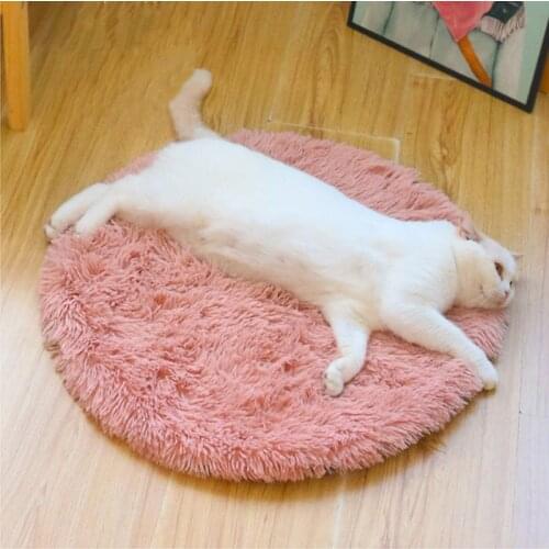 Round Pet Dog Bed Mat Super Soft Long Plush Warm Pet Mat Kennel Cat Sleeping Basket Bed Mat Fluffy Comfortable Touch Pet Product