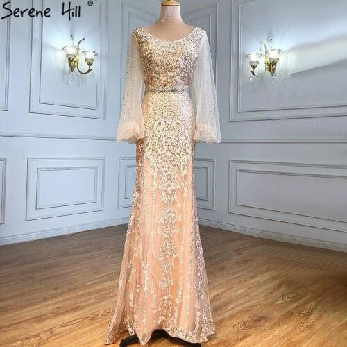 Muslim Pink Lace Beaded Luxury Evening Dresses Gowns Mermaid Elegant Beaded For Women Wedding Party DLA71225 Serene Hill