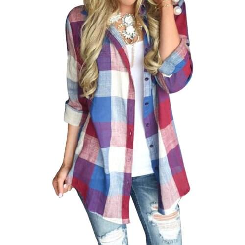 Summer New Plaid Shirts Women Clothes Turn Down Collar Long Sleeve Tops Streetwear Plus Size Ladies Blouses Femme