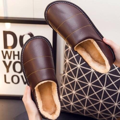 Men Winter Warm Shoes Leather Slippers Sweing Unisex Home Slippers Male Plush Indoor Slipper 2020 Fashion Man Fur Slippers