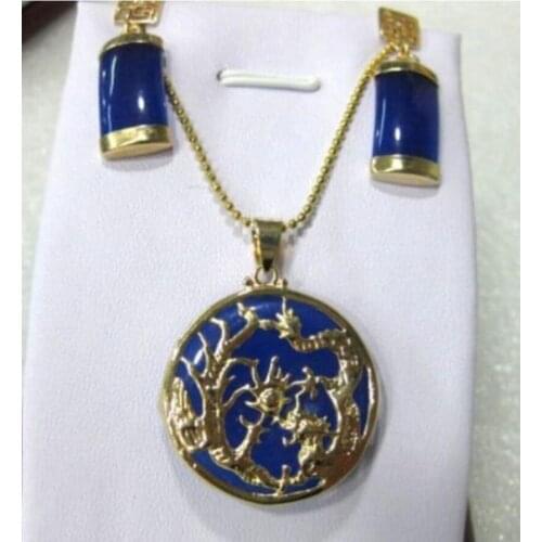 Fine green/blue /black bless happy/dragon pendant earrings set can choose