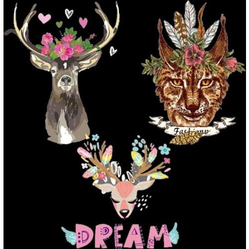 Wolf Patches For Clothing DIY Heat Transfer Stickers Washable Iron-on Patches T-shirt Jeans Stickers Christmas Deer Decor