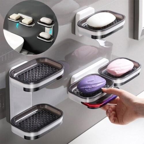 Wall Mounted Soap Dishes Box Drain Sponge Holder Storage Rack For Bathroom Accessories Toiletries Organizer Kitchen