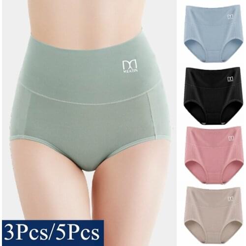 [3Pcs/5Pcs]/Lot Cotton Women Sexy Panties Ladies Seamless Plus Size Breathable Underwear Girls Fashion Slim High-Waist Briefs
