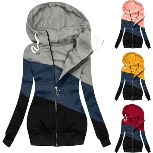 New Women Winter Casual Stitching Color Jacket Zipper Sweatshirt Long Sleeve Coat Comfy Daily Fashion Jacket Veste Femme 2021