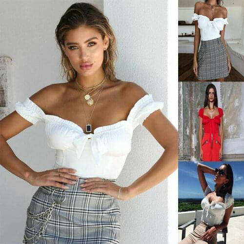 New Women Sexy Off Shoulder Casual Bralette Tank Top T-Shirt Crop Cami Tops Fashion Sexy Slim Solid Lady Clubwear Tee Vest