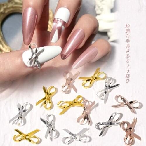 New 6 Pcs Metal Bowknot 3D Nail Art Decorations Charm Jewelry UV Gel DIY Japanese Style Manicure Design Accessories