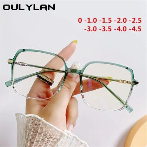 Oulylan -1.0 1.5 2.0 2.5 To-4.5 Finished Myopia Glasses Women Green Clear Square Shortsighted Eyeglasses Men Computer Glasses