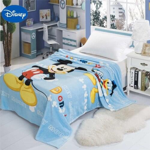 Mickey Mouse Blankets 150*200CM Childrens Girls Boys Bedroom Decor Polyester Blue Color Flannel Disney Cartoon Character Print