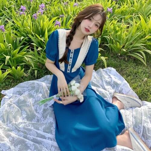 Dresses Women A-LINE Mid-Calf Fashion Korean Vestidos Female Summer New 2021 Regular Square Collar Pullover Femme Lady S0131