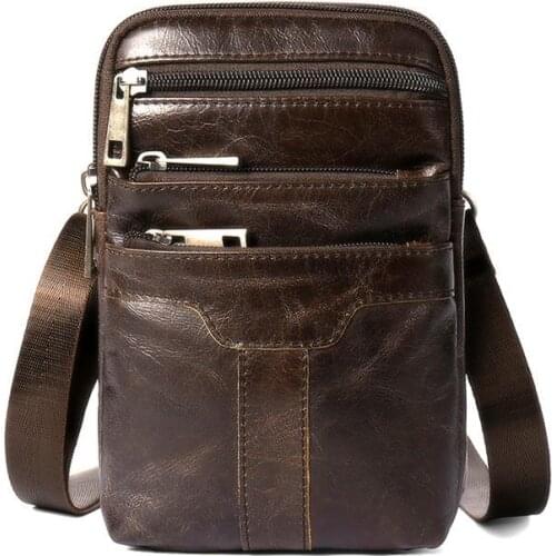 Hot Small Business Genuine Leather Men Messenger Bag Cross-body Mens Bag Cowhide Leisure Single-shoulder Zipper Small Bag
