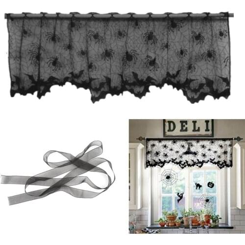 Festival Lace Curtain Halloween Spider Web Bat Black Cobweb Fireplace Mantels Valances Covers for Halloween Party Decoration
