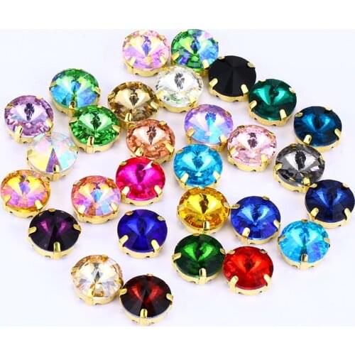 20Pcs Mixed Multiple Colors Shining Rivoli Glass Rhinestones Round Glass Strass Crystal With Golden Claws Sew On Clothing Crafts