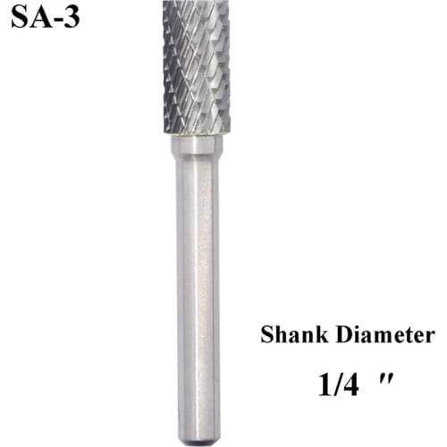SA-3 Tungsten Carbide Burr Rotary File Cylindrical Shape Double Cut for Die Grinder Drill Bits 1/4'' Inch Diameter of Shank
