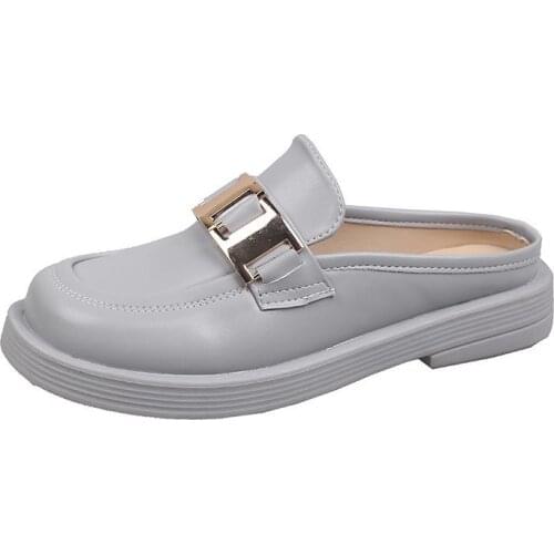 2021Summer New Womens Sandals Outdoor Flat Muller Slippers Female PU Fashion Sandals Lleather Shoes Black Beige