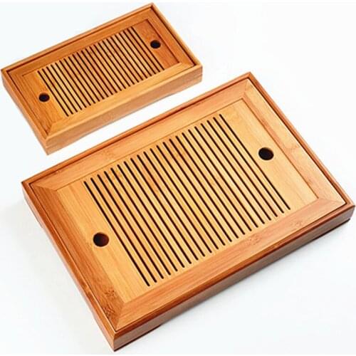 Hot Sale 2 Size Kung Fu Tea Set Natural Wood Bamboo Tea Tray Rectangular Traditional Bamboo Puer Tea Tray Chahai Tea Table