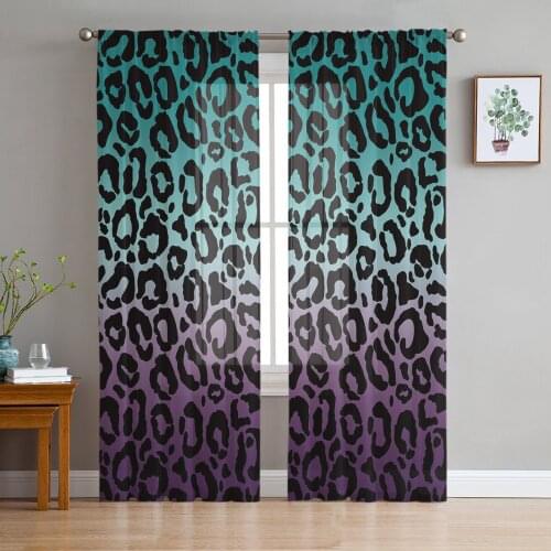 Leopard Print Animal Skin Texture Gradient Tulle Curtains for Living Room Decoration Modern Chiffon Sheer Voile Kitchen Curtain