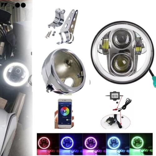 40W Led Headlight for Motorcycle 5.75 Inch Lamp for Sportster RGB Halo Bluetooth Remote Control+ Headlight bucket