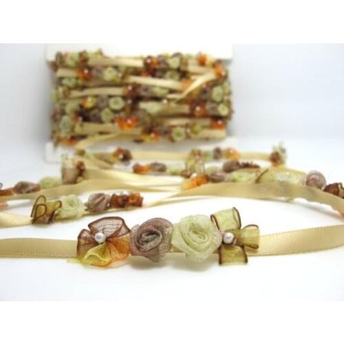 Yellow Flower Rococo Ribbon Trim|Decorative Floral Satin Ribbon|Scrapbook Materials|Clothing|Decor