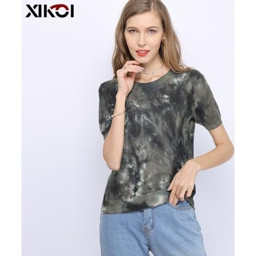 Vintage Summer Women Oversized T-shirt Knitted Short Sleeves Tee O-neck Pullovers Jumper Computer Knitted Sweaters Camisas Mujer