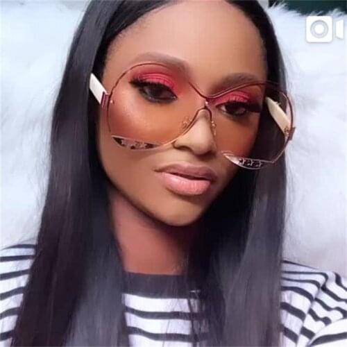 2021 Carefully Designer Big Frame Oversized Sunglasses Women Luxury Brand Star Sun Glasses Trendy Oval Gradient Brown Shades