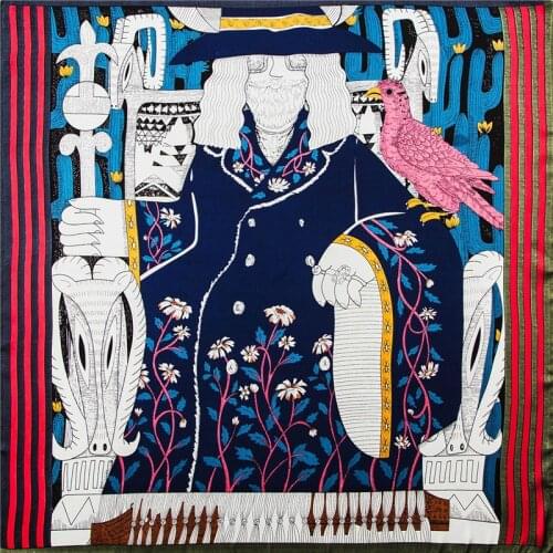 POBING Scarecrow Print Square Scarves Wraps Hijab Stain Silk Scarf Women Fashion Lady Headband Small Foulards Bandana 70cm*70cm