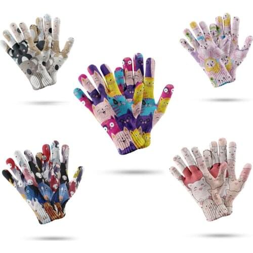 Winter Lovely Gloves Women Men Spring And Autumn Stretch Knit Mittens 3D Print Full Finger Guantes Female Crochet Gloves