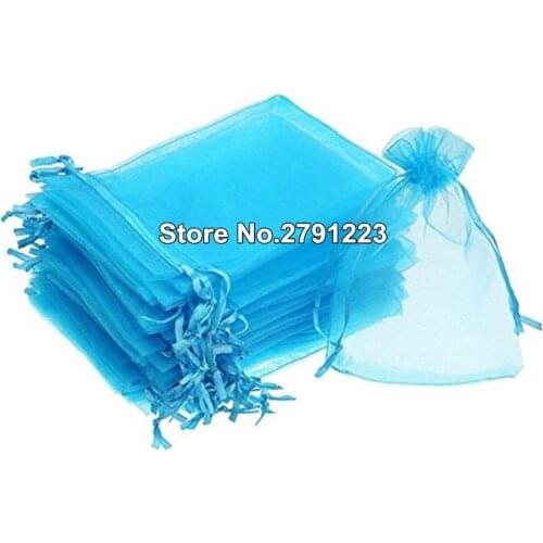 100Pcs Jewelry Bags Packing Drawable Blue Organza Bags 7x9 9x12 10x15 13x18 Gift Bags Sachet Organza Wedding Decor free ship