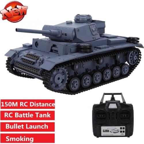 2.4G Multi-function RC Battle Tank High Simulation III-H Millity Tank Metal Track RC Tank Toy Model BB bullet Launch Smoking toy