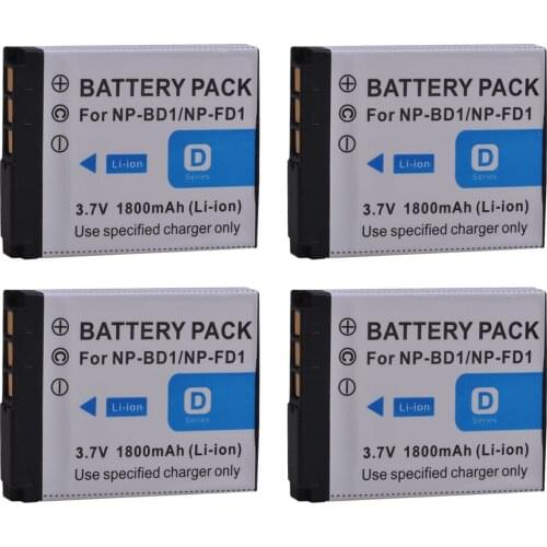 PowerTrust 4Pcs 1800mAh NP-BD1 NP-FD1 NP BD1 NP FD1 BD1 FD1 Battery for Sony T300 TX1 T900 T700 T500 T200 T77 T900 T90 T70 T2