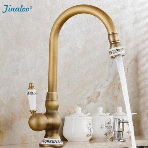 Antique Brass Kitchen Faucet 360 Swivel Bathroom Basin Sink Mixer Tap Crane Home Improvement Faucet