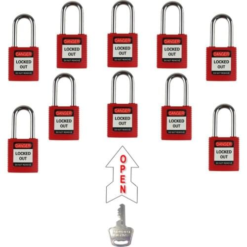 Free shipping 10PC 38mm lockout padlocks open by same keys steel shackle safety locks