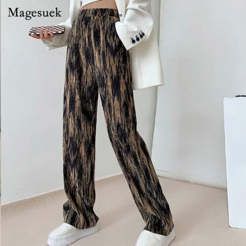Wide Leg Pants Women 2021 Autumn Loose Straight Pants Loose High Waist Trousers Casual Leopard Black Pants Tie-dyed Pants 16442