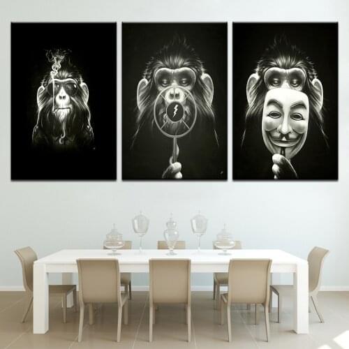 Cheeky Monkey 3 panel HD Print Nordic modern Modular Wall posters Canvas Art painting For home living room decor