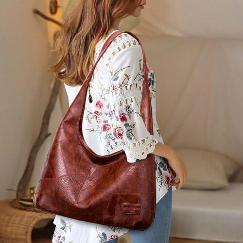 Designer Large Capacity Shoulder Bag For Women Hobos Stitching Leather Crossbody Bag High Quality Female Vintage Handbag Totes