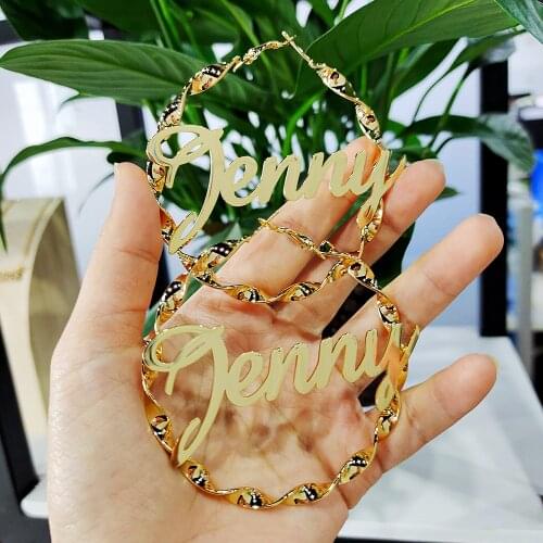 DODOAI Custom Hoop Earrings Customize Name Earrings Twist hoop earring Personality Earrings With Statement Words Hiphop Sexy