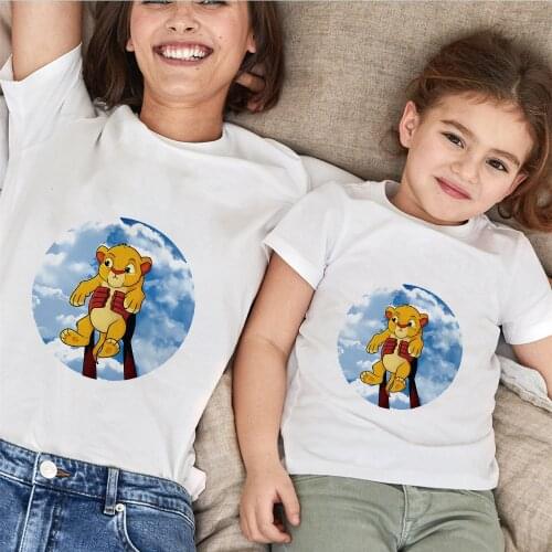 Fashion Simba The Lion King Cartoon T Shirts Summer Short Sleeve Loose Family Outfits Clothes Baby Girl Boys Childrens T-shirt