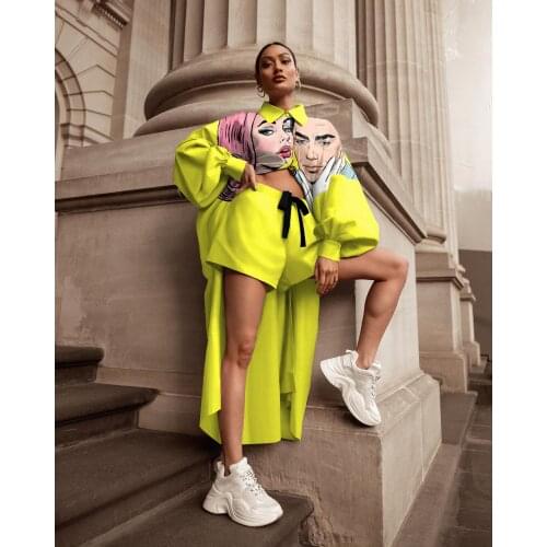 VAZN 2021 Hot Holiday Nature High-end Young Sexy Vintage Style Full Sleeve X-Long Cloth Short Pants Slim Women 2 Piece Set