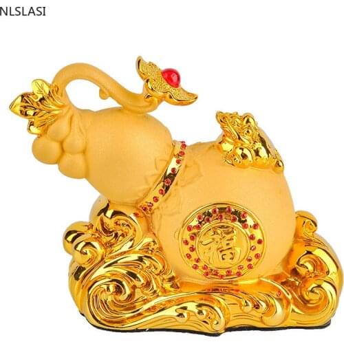 Chinese Resin gourd Figurines Sculpture Crafts Money lucky Fortune Car interior decoration Home Office Desktop Ornaments
