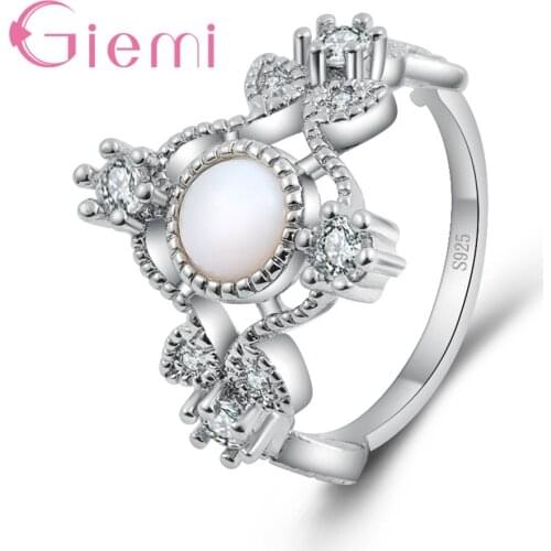 Solid 925 Sterling Silver Ring with Opal White Crystal Jewelry for Women Girls Special Design Fashion Engagement Jewelry