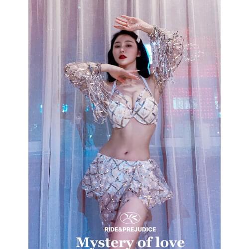 Women new belly dance performance costume tassel sequin Oriental dance performance competition light luxury belly dance suit