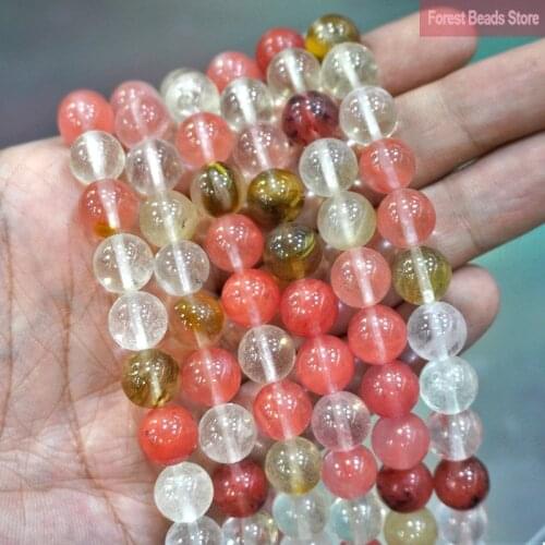 Natural Stone Volcano Cherry Quartz Round Beads DIY Bracelet Necklace Accessories for Jewelry Making 15" Strand 4 6 8 10 12 14MM