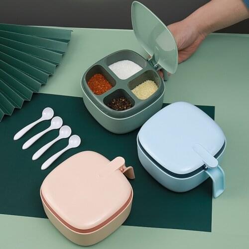 Kitchen Seasoning Box Four Grids One Nordic Household Creative Sugar Salt Msg Seasoning Storage Box With Lid Seasoning Box