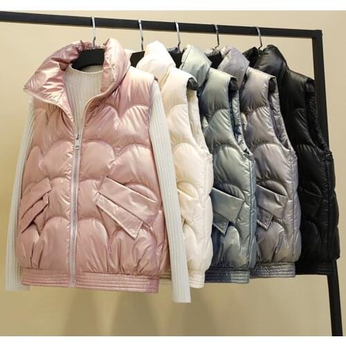 Sleeveless Jacket Womens Cotton Padded Casual Stand Collar Ladies Winter Vests Zipper Pockets Waistcoat for Female