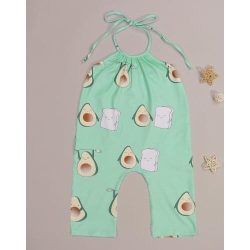 Summer Kids Baby Girls Jumpsuit Avocado Print Sleeveless Strappy Playsuits 2-7 Years Toddler Infant Outwear Clothings