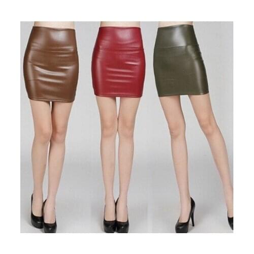 Summer new style half-length skirts explosive high-waist bag hip half-length leather skirts with zipper imitation leather skirts
