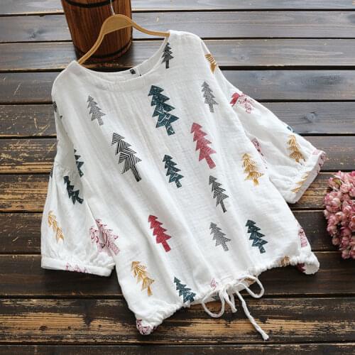 Summer Womens Shirt Loose Print Round Neck Blouse Women New Shirt Casual Short-sleeved Shirt Women Tops Women Blouse